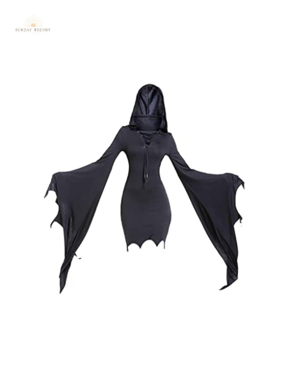 Mingyuezai Women Witch Costume Batwing Sleeve Hooded Dress Halloween